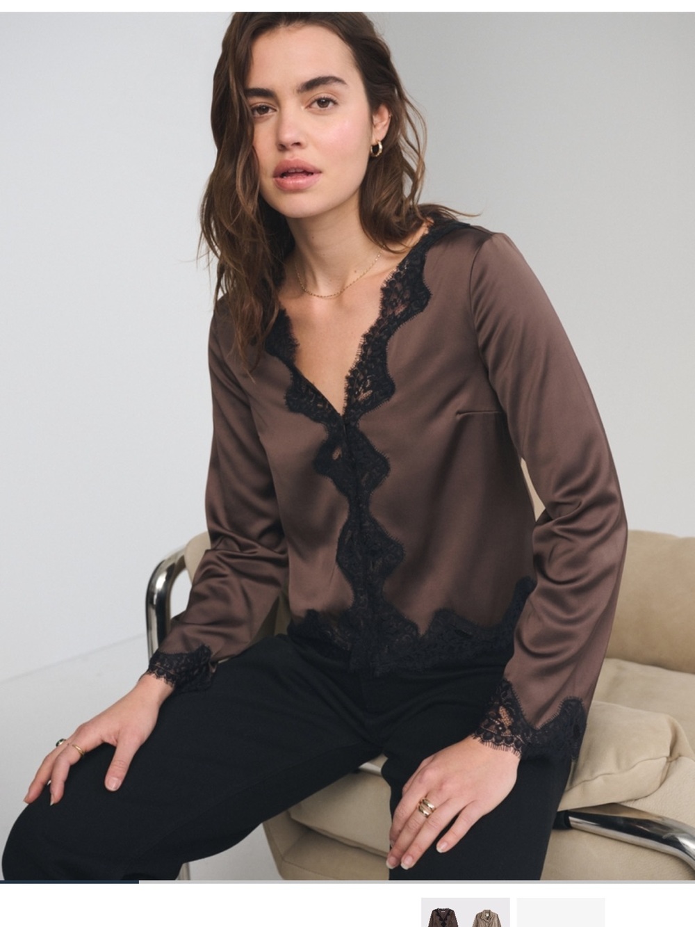 Abercrombie & Fitch Brown Satin Top with Black Lace Trim